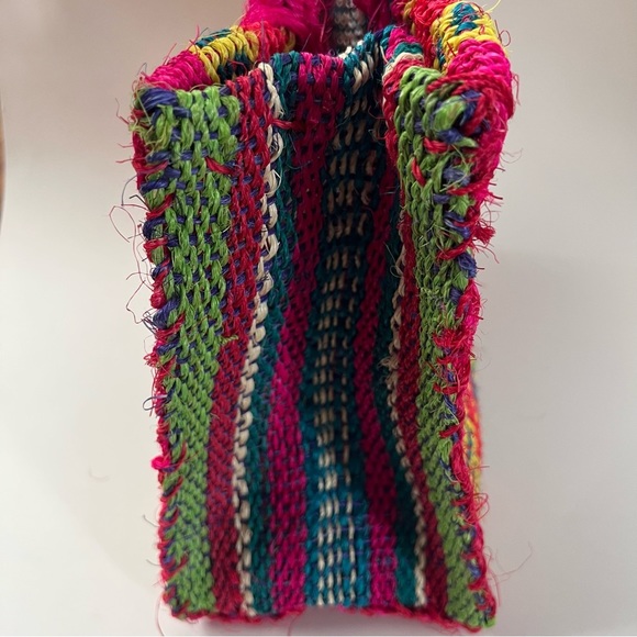 Handmade Colorful Striped Straw Bag with Top Handle - Picture 5 of 5